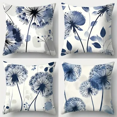 Blauer und weißer Löwenzahn-Reim-Kissenbezug, Wohnzimmer-Sofa, Reißverschluss, geschlossener Image