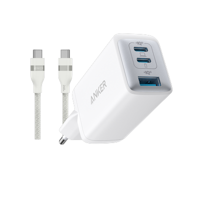 Anker 735 Ladegerät (Nano II 65W) + Anker USB-C auf USB-C Kabel (90cm/180cm, 240W, Upcycled-Geflochten) Image
