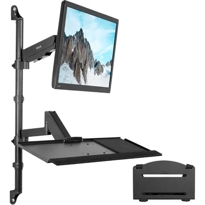 Sit-Stand Height Adjustable Pneumatic Spring Arm Keyboard, Monitor, CPU Wall Mount for 1 Screen up