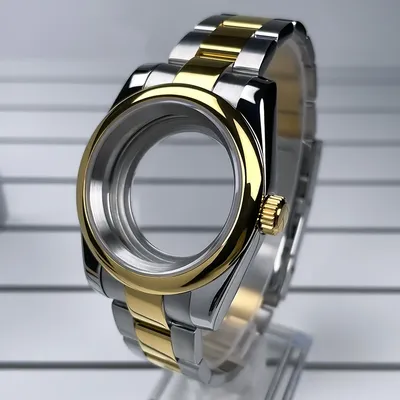 39mm DJ NH35 Case R Bezel Yellow Gold 2 Tone Sapphire Glass SK Mod DJ Modification Parts Fit NH35 NH36 Movement Steel Watch Case