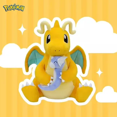 Japanese Anime New Dragonite Holding Dratini Baby Plush Pokemon Toy Cute Cartoon Dragonite Doll