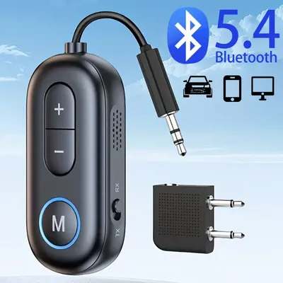 2 In 1 Bluetooth 5.4 Audio Transmitter Receiver 3.5mm AUX Jack Airplane Wireless Adapter Mic For TV