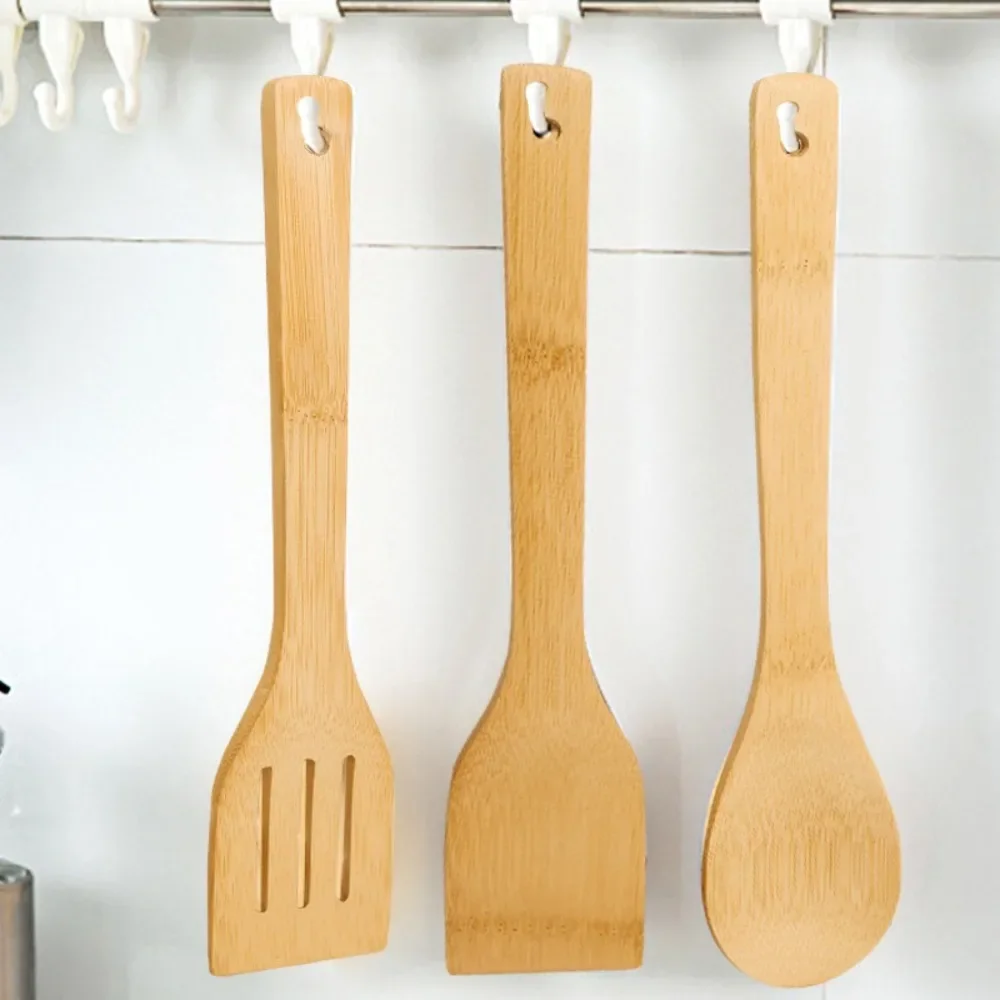 Nouveau 3 pièces ensemble d'ustensiles de cuisine en bambou sûr ustensiles de cuisine durables écologiques poêle antiadhésive accessoires de cuisine