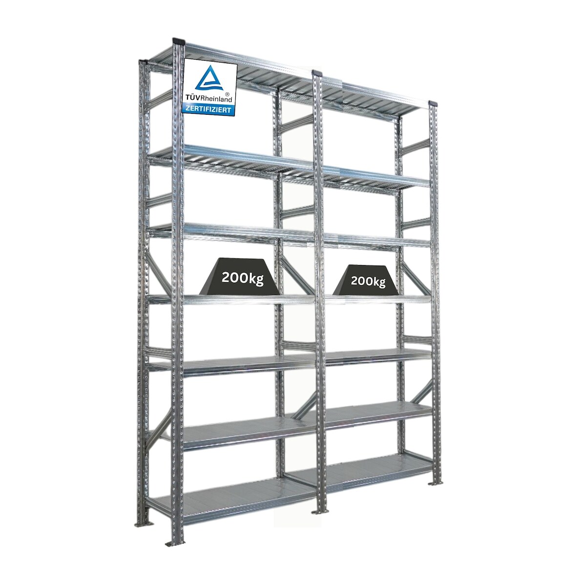 PROREGAL Fachbodenregal PROXIMO Stecksystem | Komplettregal | HxBxT 250x180x40cm | 7 Ebenen | Beidseitig nutzbar | Verzinkt Image