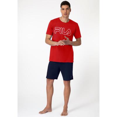 Pyjama FILA, Herren, Gr. S, rot (rot navy), Obermaterial: 100% Baumwolle, unifarben, modisch, regular fit, Rundhals, Kurzarm, Homewear-Sets, mit bequemen Shorts inklusive Image