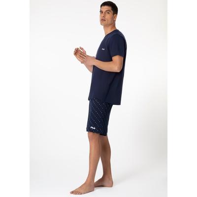 Pyjama FILA, Herren, Gr. XXL, blau (navy), Obermaterial: 100% Baumwolle, unifarben, modisch, regular fit kniefrei, Rundhals, Kurzarm, Homewear-Sets, mit einzigartigem Punktedruck Image