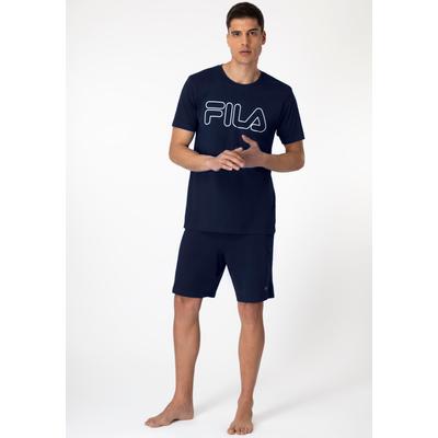 Pyjama FILA, Herren, Gr. M, blau (navy), Obermaterial: 100% Baumwolle, unifarben, modisch, regular fit, Rundhals, Kurzarm, Homewear-Sets, mit bequemen Shorts inklusive Image