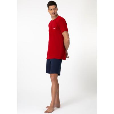 Shorty FILA, Herren, Gr. XL, rot (rot navy), Obermaterial: 100% Baumwolle, unifarben, modisch, bequem, Rundhals, Kurzarm, Homewear-Sets, Hose mit elastischem Logobund und Kurzarmshirt Image
