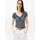 Kurzarmshirt TOMMY JEANS "TJW SLIM HENLEY WAFFLE SS", Damen, Gr. S (36), blau (schwarz night navy, stripe), Single Jersey, Obermaterial: 58% Baumwolle, 39% Polyester, 3% Elasthan, gestreift, casual, figurbetont, Kurzarm, Shirts