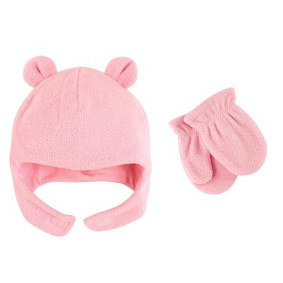 Luvable Friends Girl Beary Cozy Hat and Mitten Set 2pc, Light Pink