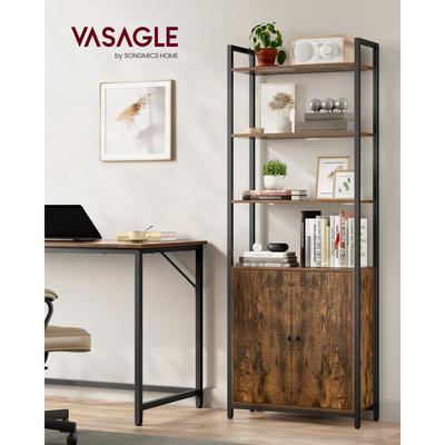 TEMU [1 Bookshelf With Doors] Vasagle Bookshelf With 6 Levels, Standing Shelf With Doors, Metal Frame, Adjustable Shelves, Dimensions 24 X 60 X 159.5 Cm For Living Room And Bedroom. Image