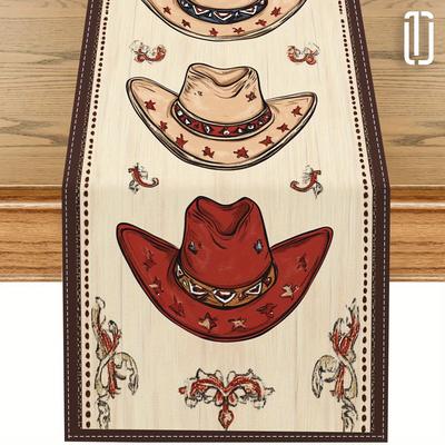 TEMU 1pc, Western Cowboy Hat Suitable For Summer Tablecloths, 72 Inch Polyester Holiday Table Decorations, Home Kitchen Decorations, Gifts Image