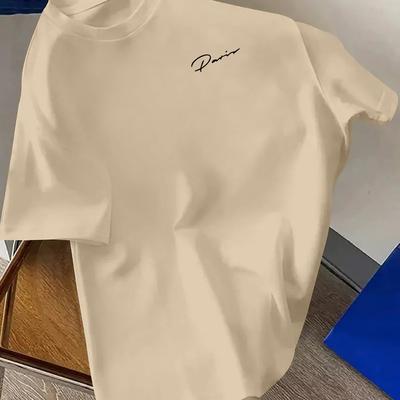 TEMU Cursive Letter Print, Men's Crew Neck Short Sleeve T-shirt, Casual Tops For Men, Men's Comfy Clothing For , Men' & Gift Image