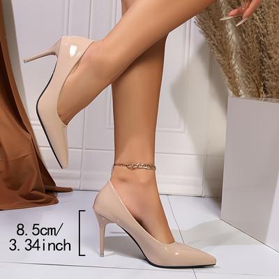 TEMU Elegant Women's Pointed-toe High Heels - Sleek Stiletto Design, Nude Color, Comfortable Pu Cover, Fashion Shoes, Stiletto Heels Image