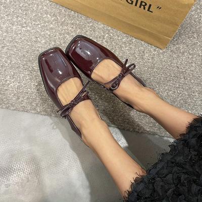 TEMU Women's Elegant Black And Burgundy Flats With Square Toe And Closure - Stylish Spring Shoes For Casual And Formal Wear, Casual Footwear | Elegant Footwear | Footwear Image