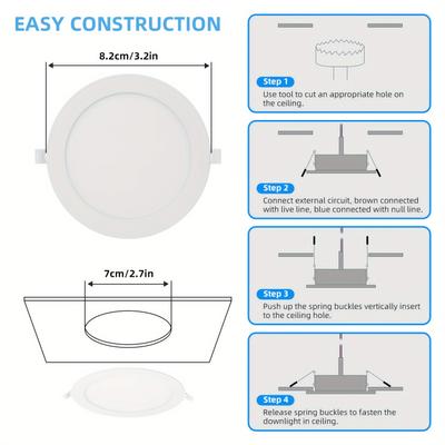 TEMU 10pcs Led Recessed Ceiling Lights, 3w-24w, Cool White/warm White/neutral White, Acrylic Panel, Mount, 220v, For Bathroom & Lighting, Bathroom Light Fixture Image