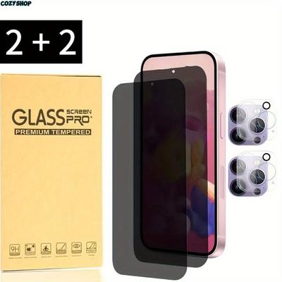 TEMU 2 Privacy Screen Protectors Fully Covered Anti-peeping Glass Film +2pcs Camera Lens Film, 9h Hardness Upgrade , Suitable For Iphone11/12/13/14/15/16/plus/pro/pro Image