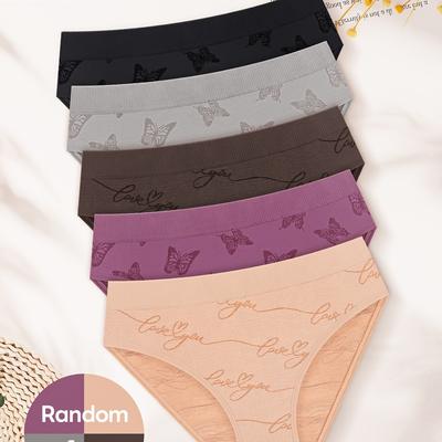 TEMU 1 Bag Of 5 Random Colors Women's Underwear, -shaped, Soft And Breathable, Underwear, Low Waist Underwear, Seamles Image