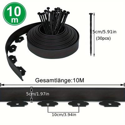 TEMU 1pc, Garden Border Kit With Wooden Stakes, Garden Edging For Landscaping, Used For Paving Machine Edging Lawns, Flower Beds, Grass Yards, And Isolation Belts Image