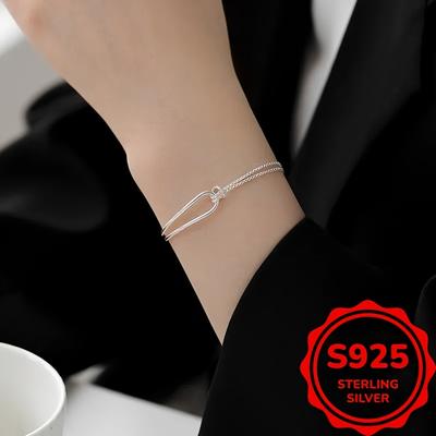 TEMU Elegant S925 Sterling Silvery Minimalist Bracelet For Women - Casual Attire, Parties, Weddings & Special Occasions Like Valentine's Day Image