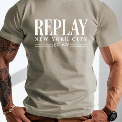 TEMU Men's Plus Size T-shirt - Black Casual Short Sleeve Tee With Geometric Print, Round Neck, Machine Washable, Summer Essential For Adults, Plus Size Image