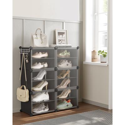 TEMU Songmics Slim Shoe Rack With 6 Compartments - Plastic & , Door-enclosed Storage Cabinet For Entryway, Bedroom, Hallway - 30x40x30cm Image
