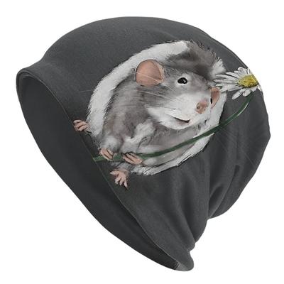 TEMU Polyester And Spandex Knitted Rat And Daisy Hat For Men - Comfortable Slip-on Beanie Image