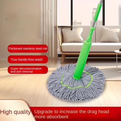 TEMU Self-wringing , Super Absorbent & Stain-fighting, Dual-use For Wet And Dry Cleaning, Ideal For Kitchen, Bathroom, Living Room, Bedroom - Green Handle With Stainless Steel Rod, Reusable Mop Pads Image