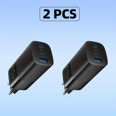 TEMU Usb C Charger 65w Usb- Supply Gan Charger 3-port Fast Charger Pps Multiple Charger Compatible For /air, For Ipad Pro, For Iphone 15 Pro, For Galaxy S24 Ultra, For Dell Xps 13, Pixel Image