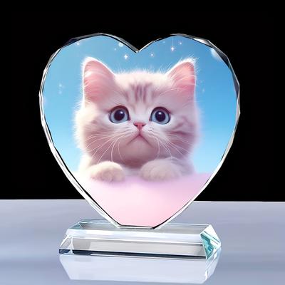 TEMU Dilu Heart-shaped Crystal Photo Frame | Polished Glass With Diamond Edge | Lightweight, Decorative Art For Weddings & Birthdays | Ideal For Pet Memorials & Home Decor, Crystal Decor Image