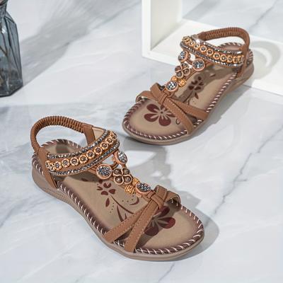 TEMU Women's Casual Fashion Handmade Wooden Bead Bohemian Beach Flat Sandals Image