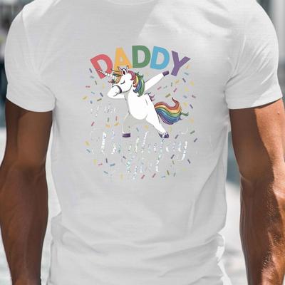 TEMU Unicorn Dab Print, Men's Round Crew Neck Short Sleeve Tee, Casual T-shirtcasual Comfy Lightweight Top For Summer Image