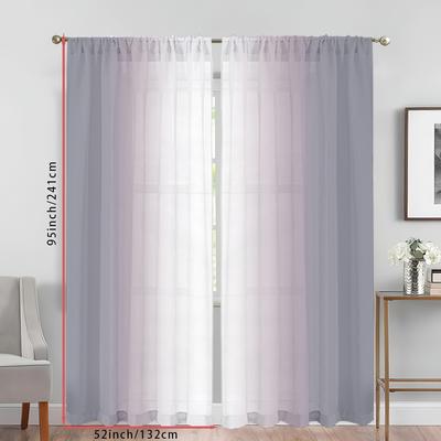 TEMU 2pcs Modern Gradient Print Sheer Curtains, Polyester .00%, Semi-sheer Rod Pocket Drapes For Bedroom, Living Room, Office - Machine Washable, Fashionable Home Decor, Curtains For Living Room Image