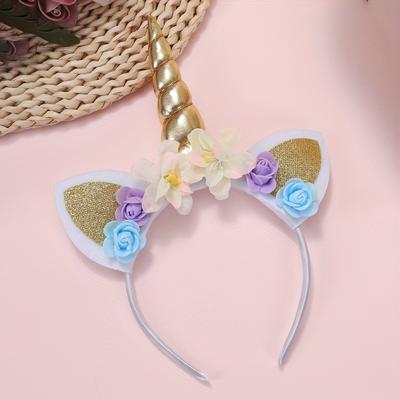 TEMU 1pc Dream Unicorn Flower Headband Cartoon Unicorn Holiday Party Hair Accessories For Girls Ideal For Gifts Image