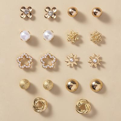 TEMU A Set Of 18pcs Of Simple And Fashionable Metal Pearls, Cute Rhinestones, Flowers And Snowflakes, Styles, Ladies Can Wear Earrings Daily, Multi-piece Sets, Large Sets, Holiday Gifts, Jewelry Gifts Image