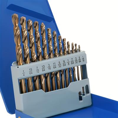 TEMU 13pcs Cobalt Drill Bit Set, M35 Steel, Round Handle - Ideal For Stainless Steel, Cast Iron, Wood & Plastic - & Precision Marked With Size Guide, Cobalt Drill Bit Set For Metal Image