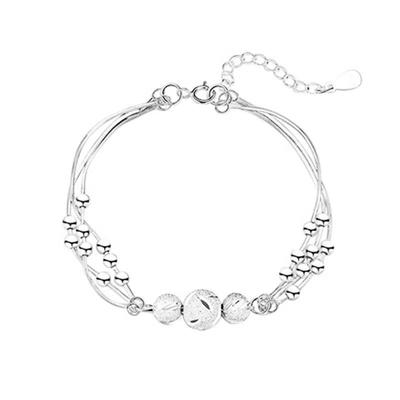 TEMU S925 Sterling Silvery Triple Layer Round Beads Bracelet - Fashionable Light Luxury Accessory For Parties, Banquets, Dates, And - Ideal Christmas, Halloween, Birthday Gift Image