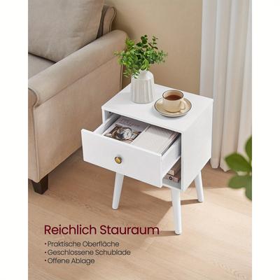 TEMU Vasagle Bedside Tables Set Of 2 Side Table With Storage Drawer And Open shelf Solid Wood Legs End Table For Living Room For Bedroom Sofa white Let855w01, Storage Drawer Units Image