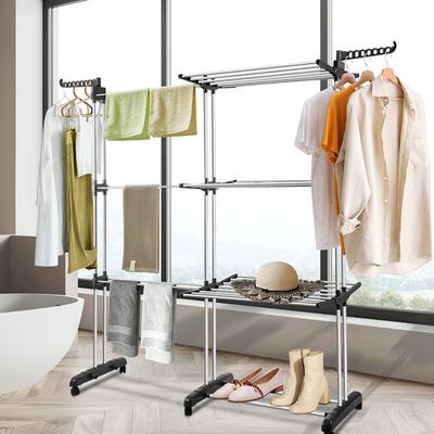 TEMU Extendable Length 75-150cm 2 In 1 Laundry Drying Rack Tower, Foldable Clothes Dryer With 4 Tiers And 2 Rotating Side Wings For Indoor And Outdoor Use, Standing Dryer With Wheels Image