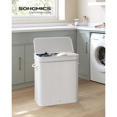 TEMU Songmics Laundry Hamper With Lid, 100l Bamboo Laundry Basket, Removable Machine Washable Hamper Basket, With Handles, For Laundry Room, Bedroom, Washroom Image