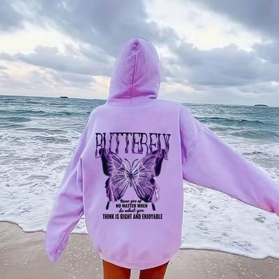 TEMU Print Kangaroo Pocket Hoodie, Casual Long Sleeve Drawstring Hooded Sweatshirt For Fall & Winter, Women's Clothing Image