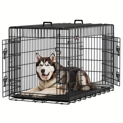 TEMU Dog Cage, Foldable, With 2 Doors, Pull-out Plastic Tray, Black Image