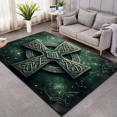 TEMU 800g/m² Outdoor Rug With 3d Green Celtic – Non-slip, Polyester Area Rug For Garden, Yard, Or Living Room Decor, Large Area Rug Image