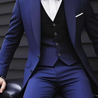 TEMU Men's High-end Three-piece Set, Men's Suit, Pants And Vest, Suitable For Formal Wear, Wedding Dress, Work Clothes, Holiday Gifts Image