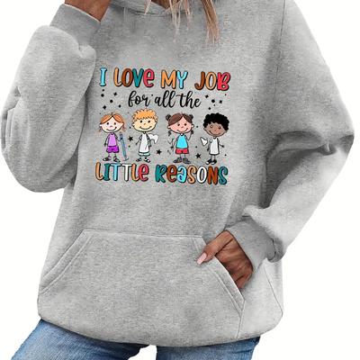 "TEMU Women's "i Love " Hoodie, Casual Knit Pullover With Kangaroo Pocket, Polyester, Stretchy Fabric, Fashion Top For & Travel" Image