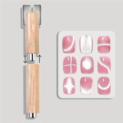TEMU 1pc Misscheering Multifunctional 's , High-quality Wooden Handle, Cylindrical /led Gel Nail Art Tool, Double-headed Magnetic/waterproof Magnet For Nail Art Design, Nail Art Accessorie Image