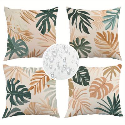 TEMU 4pcs Tropical Leaf Print Outdoor Cushions – Machine Washable With Zipper Closure, Coastal Summer Relaxation By Or Poolside, Outdoor Pillow Covers Image