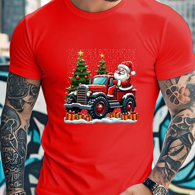 TEMU Men's Christmas & New Year' - Casual Short Sleeve, Polyester, Machine Washable - Summer Image