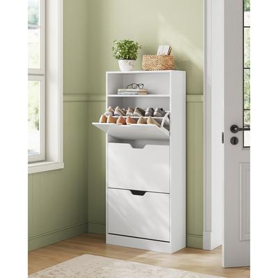 TEMU Vasagle Shoe Cabinet 3 Flaps, Shoe , Shoe Rack, Shoe Storage, Open Compartment, Adjustable , For 14-18 Pairs Of Shoes, Hallway, 24 X 60 X 139cm, White Image