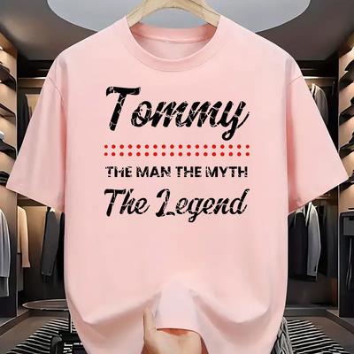 TEMU Men' Blue Casual Short Sleeve T-shirt - The For Man The Legend Graphic Print, Stretch Polyester Knit, Regular Fit Round Neck, Machine Washable , Summer Clothing, Graphic Tee, Soft Texture Shirt Image